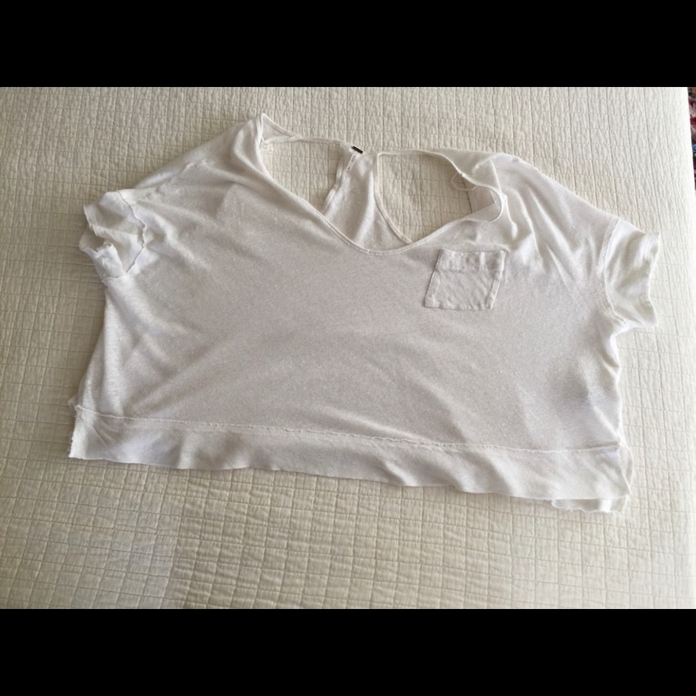 Free People white linen/cotton crop top